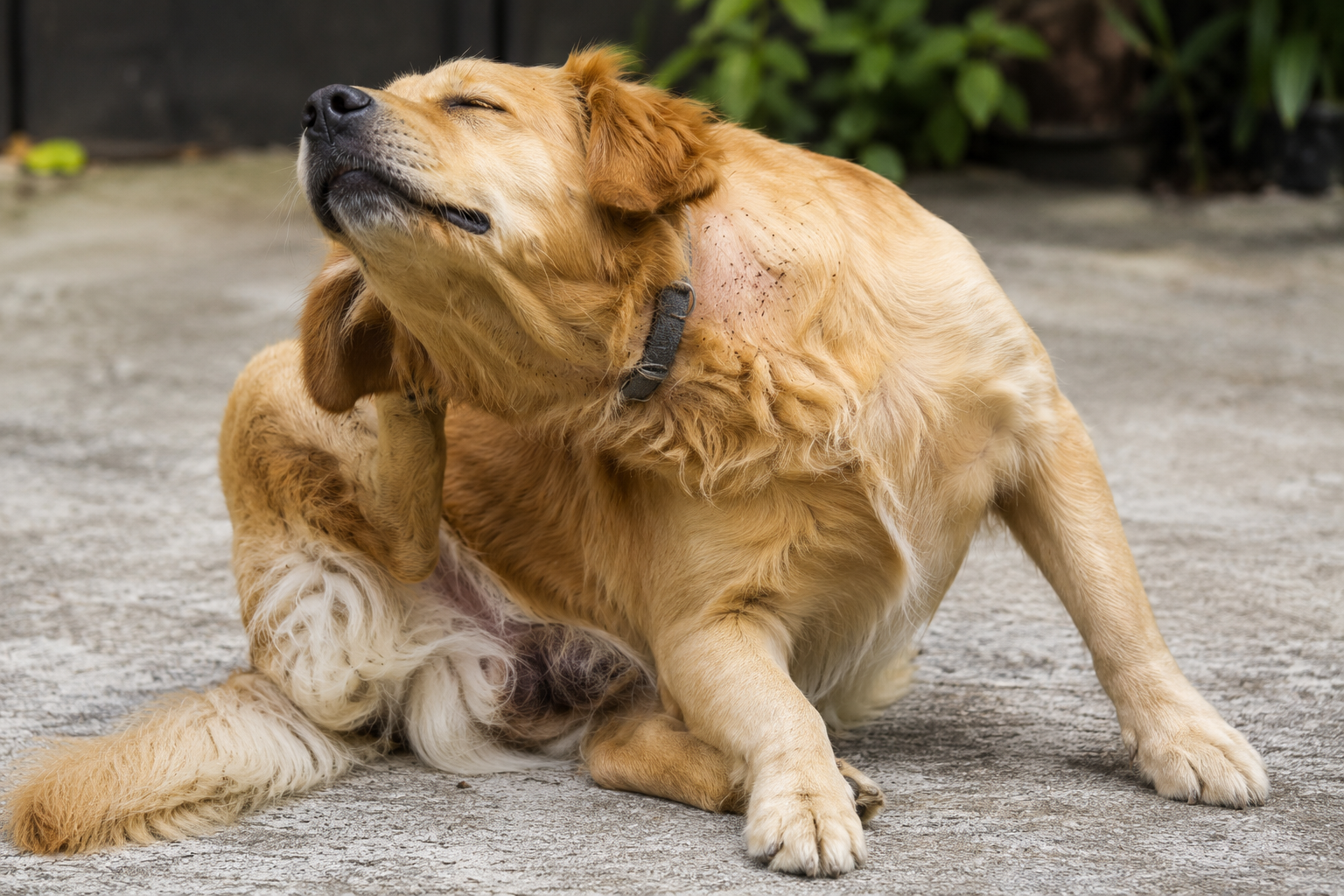 Dog scratching intensely from flea bites in a UK home
