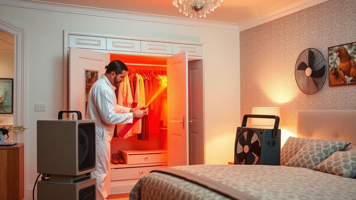 Professional moth heat treatment equipment in a Brighton bedroom