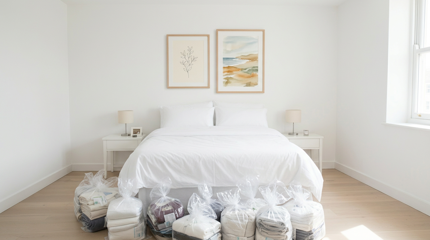 A clean, prepared bedroom ready for bed bug heat treatment